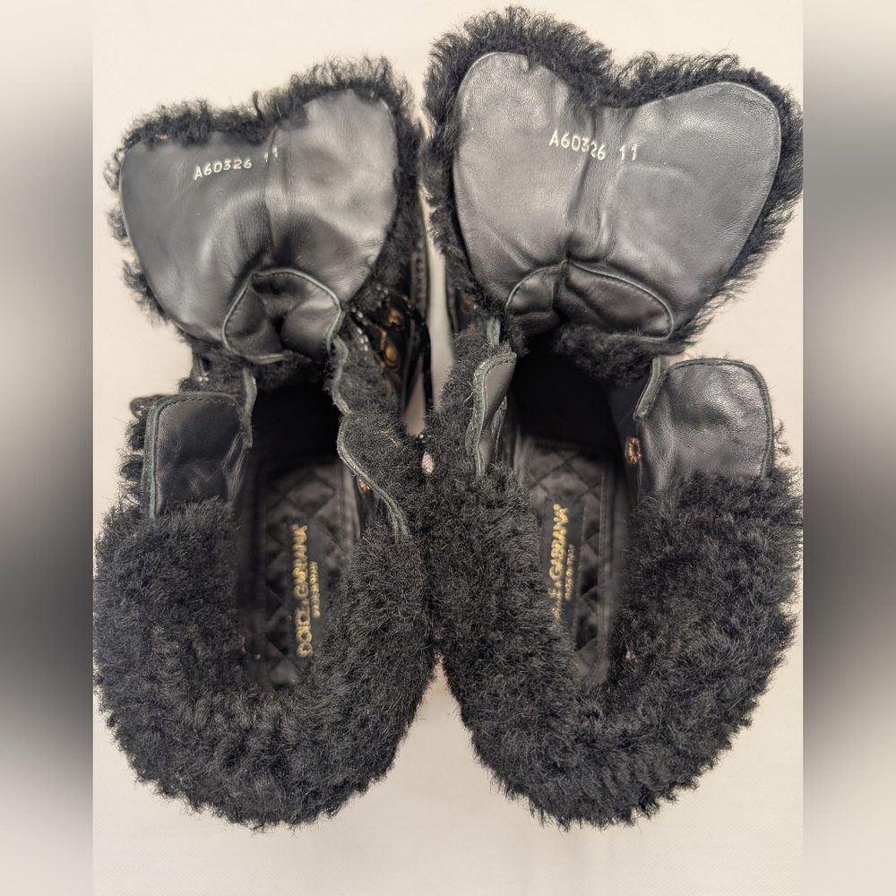 Dolce & Gabbana Black Trekking Fur-Lined Leather Boots Size 11 - Picture 8 of 10